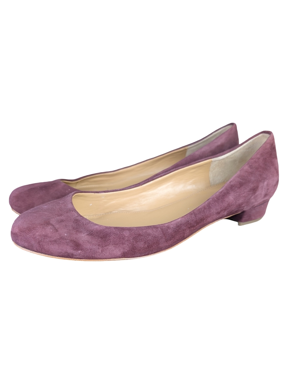 J.Crew Plum Suede Ballet Flats Low Block Heel Classic Slip On Shoes Size 8.5